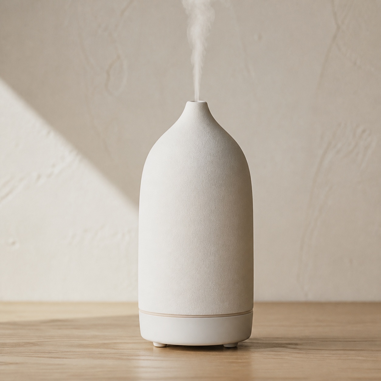 AI-generated representation of a tall matte-white ceramic diffuser resembling the Vitruvi Stone